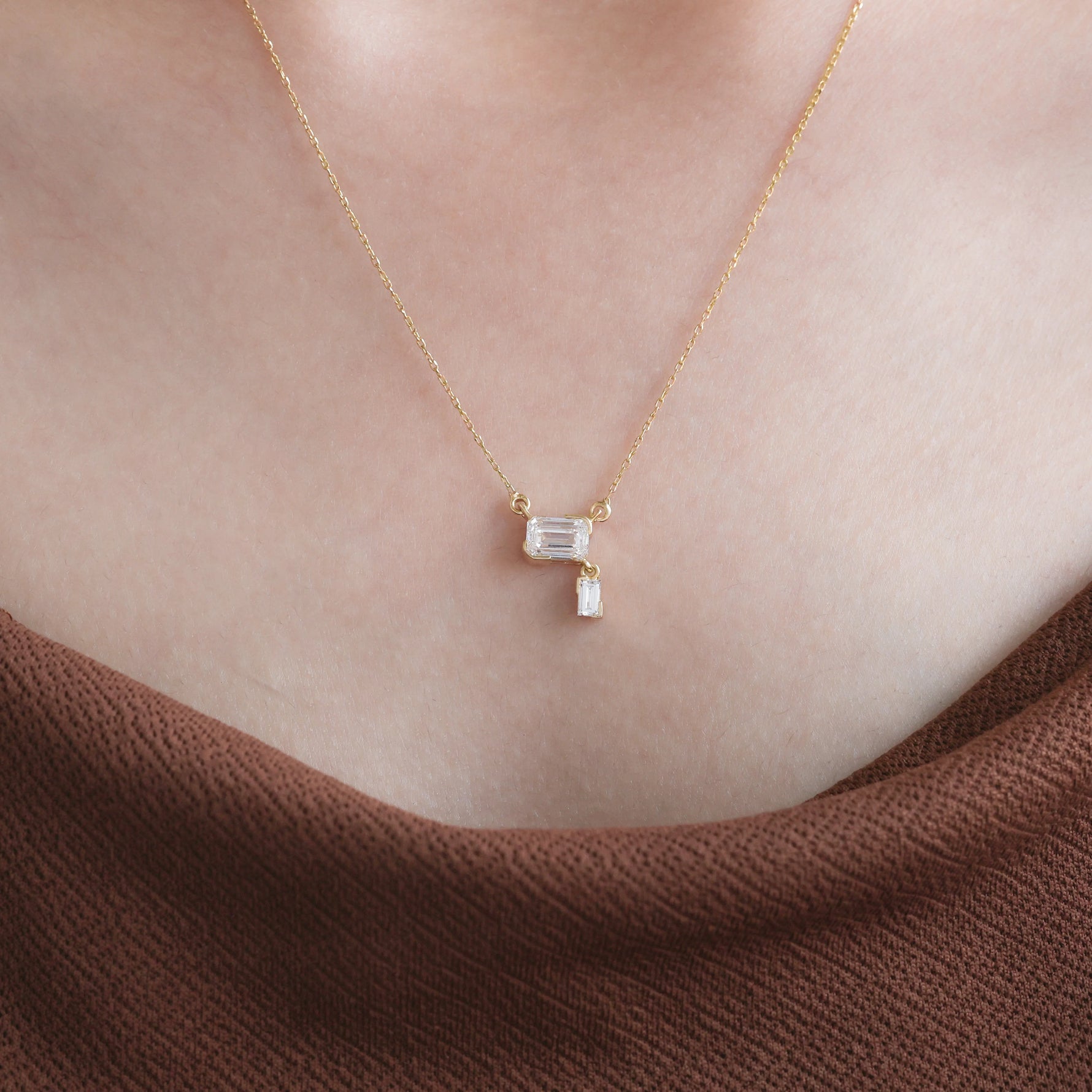 Emerald Diamond Drop Necklace 