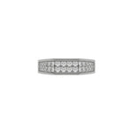 This white gold Indulge in elegance with our men dual-row diamond ring, adorned with two rows of round brilliant-cut diamonds meticulously set in a shared prong setting in top view