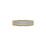 This yellow gold Indulge in elegance with our men dual-row diamond ring, adorned with two rows of round brilliant-cut diamonds meticulously set in a shared prong setting in top view