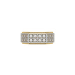 This two-tone dual row diamond ring features two rows of round brilliant-cut diamonds set in a shared prong setting in top view