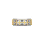 This two-tone dual row diamond ring features two rows of round brilliant-cut diamonds set in a shared prong setting in top view