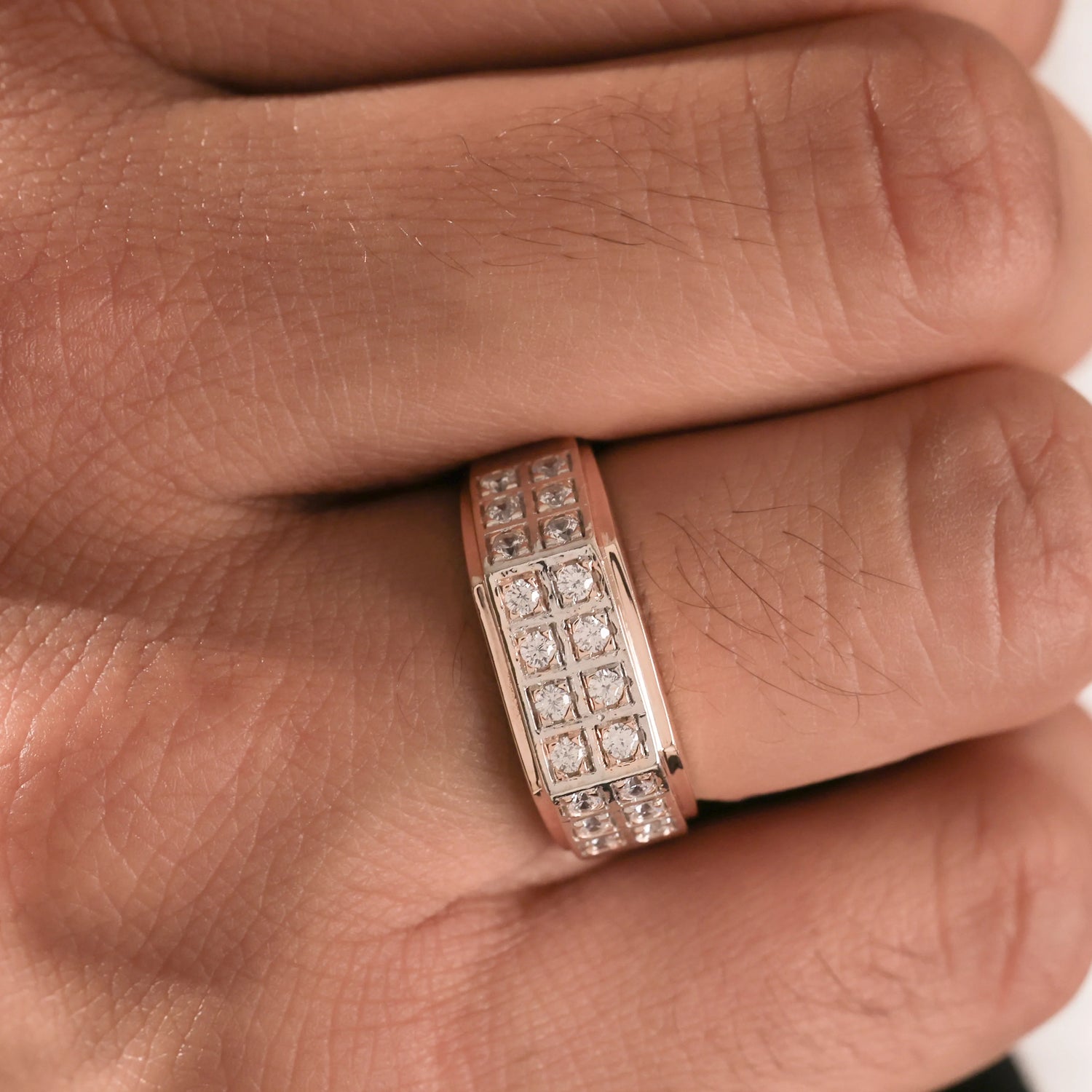 0.60 CT Natural Diamond Dual Row Two Tone Ring