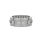 This modern two tone diamond eternity ring is made with round brilliant-cut diamonds, about 1.08 carats in total, set carefully in a mix of pave and flush settings in top view