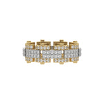 This stunning dual-tone diamond eternity ring, boasting approximately 1.25 carats of round brilliant-cut diamonds. Each diamond is expertly set in a secure prong setting in top view