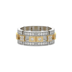 This modern two tone diamond eternity ring is made with round brilliant-cut diamonds, about 1.08 carats in total, set carefully in a mix of pave and flush settings in top view