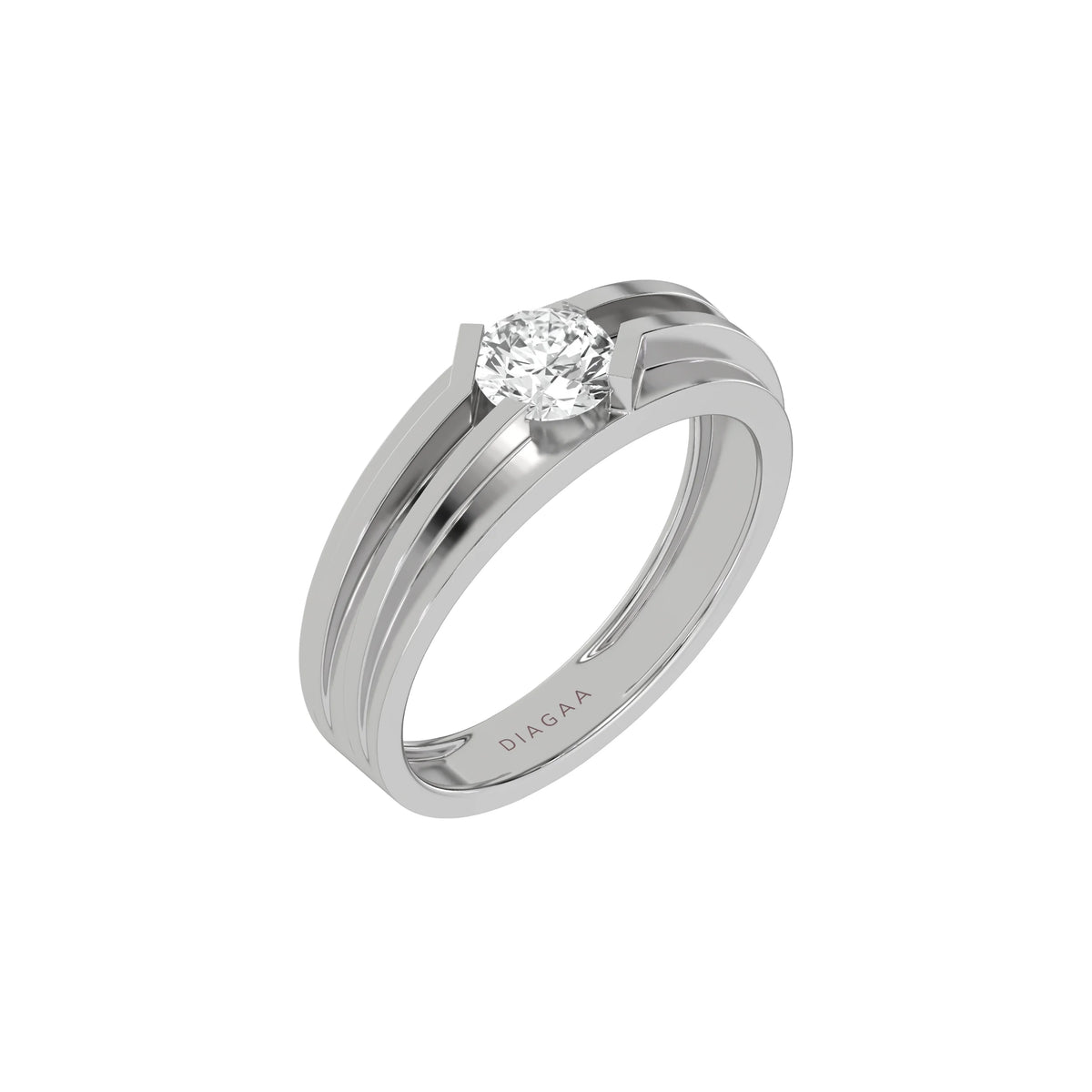 This white gold Dual-tone tension set diamond solitaire ring, featuring a captivating 0.70 Ct round diamond flawlessly secured in a tension setting in 3d view