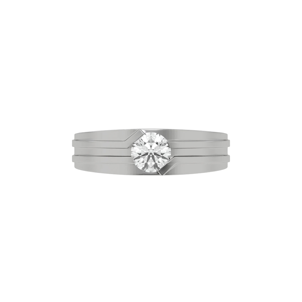 This white gold Dual-tone tension set diamond solitaire ring, featuring a captivating 0.70 Ct round diamond flawlessly secured in a tension setting in top view