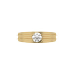 This yellow gold Dual-tone tension set diamond solitaire ring, featuring a captivating 0.70 Ct round diamond flawlessly secured in a tension setting in top view