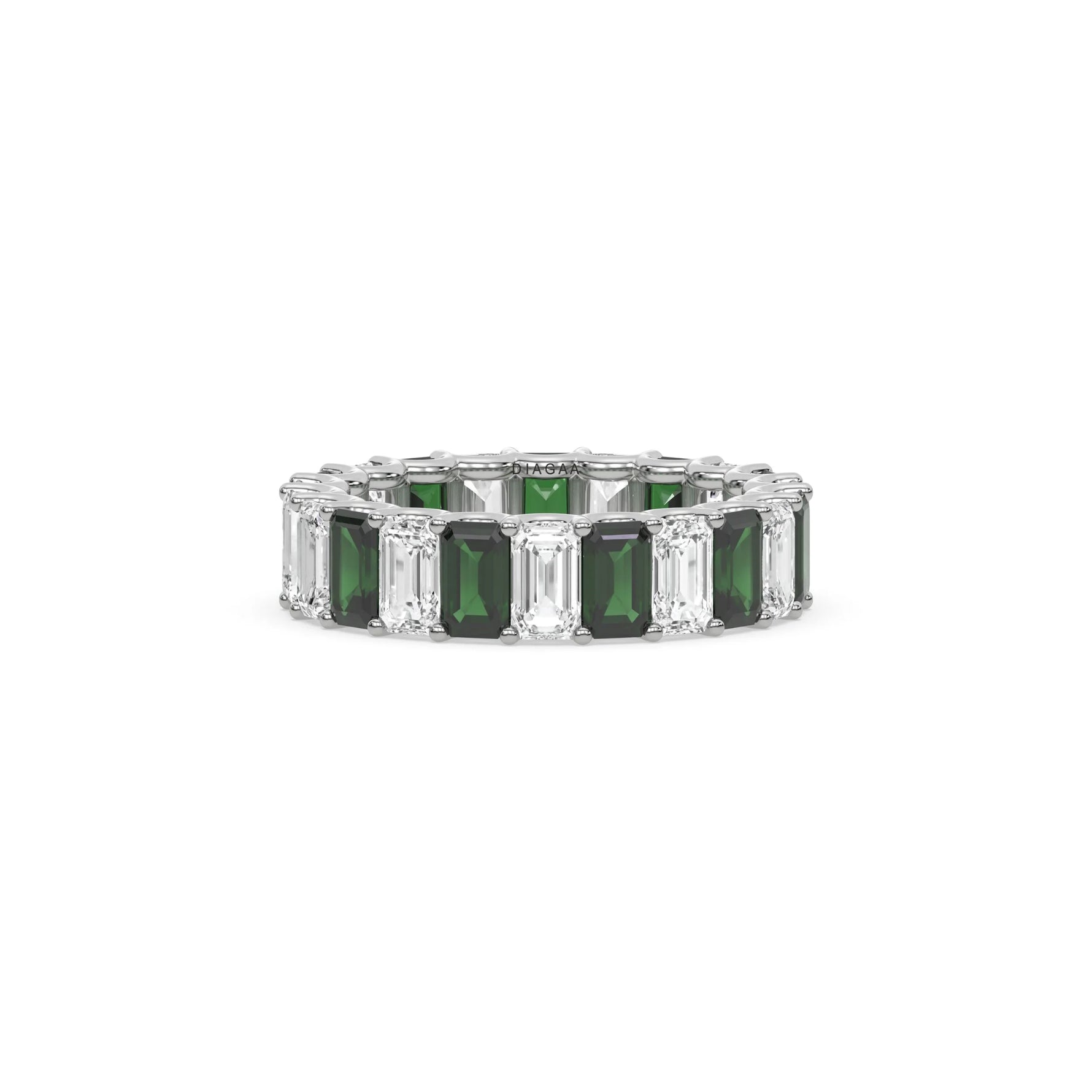 18K White Gold Emerald Gemstone Eternity Ring