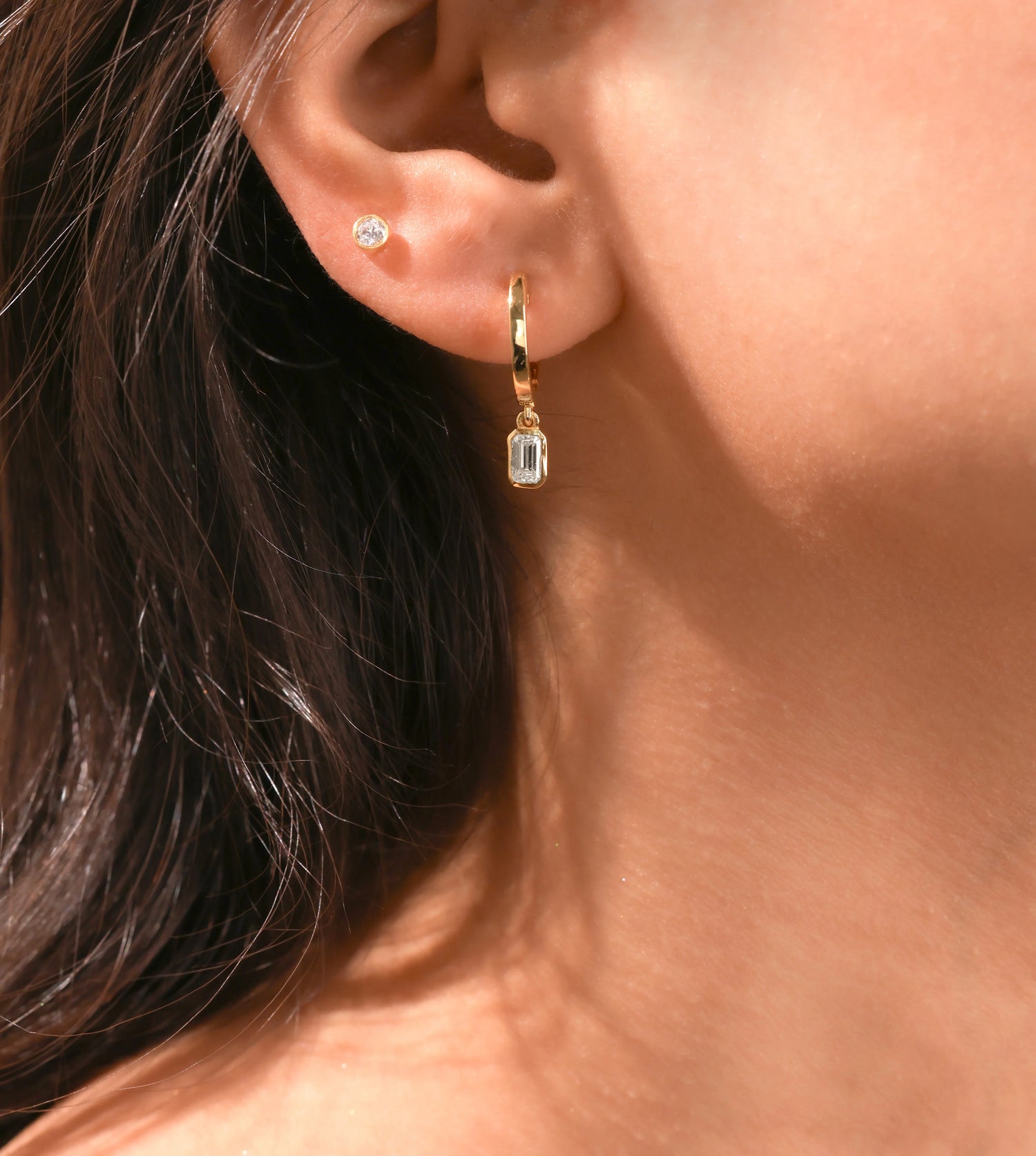 0.20 CT Lab Diamond Emerald Dangling Hoop Earrings