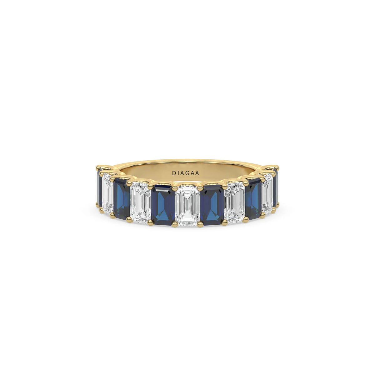 14K Yellow Gold Emerald Sapphire and White Diamond Eternity Ring