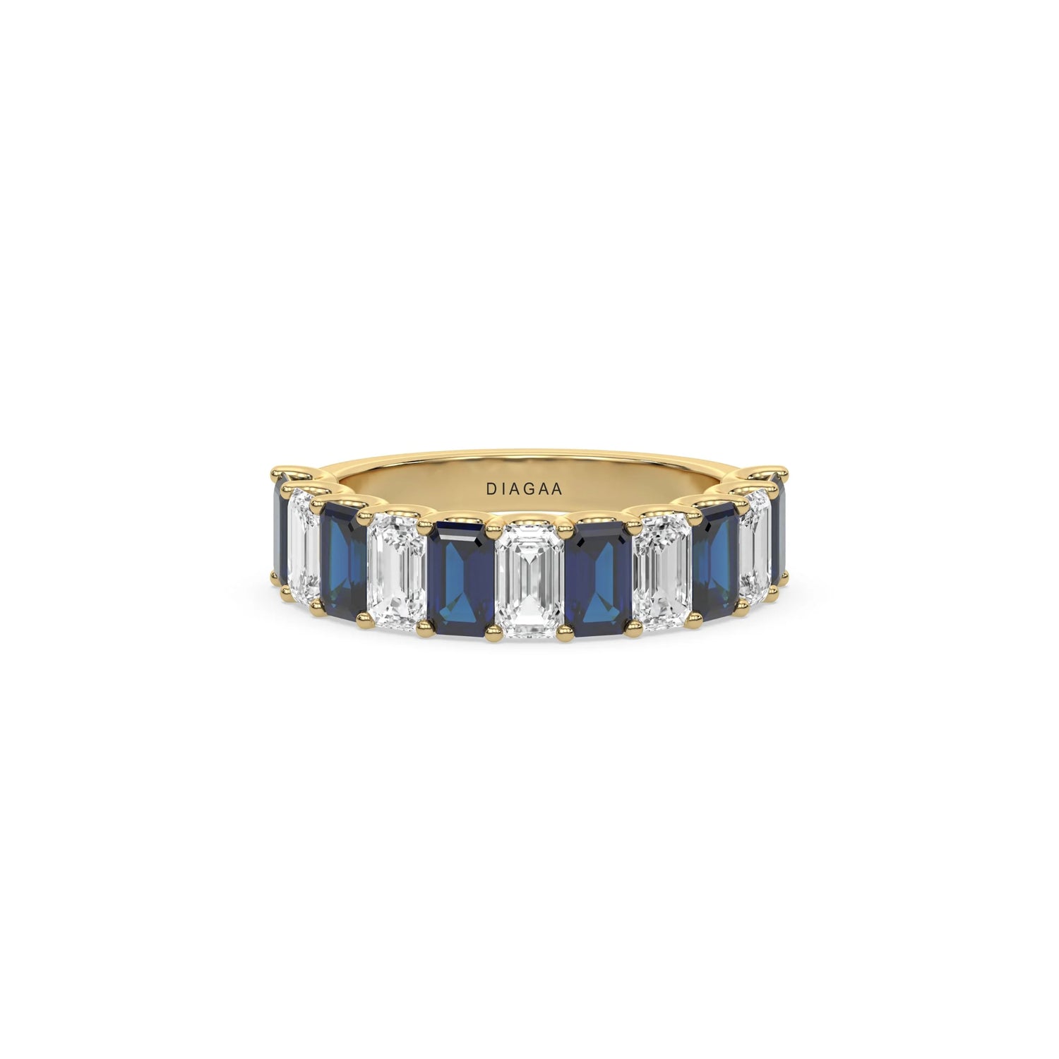14K Yellow Gold Emerald Sapphire and White Diamond Eternity Ring