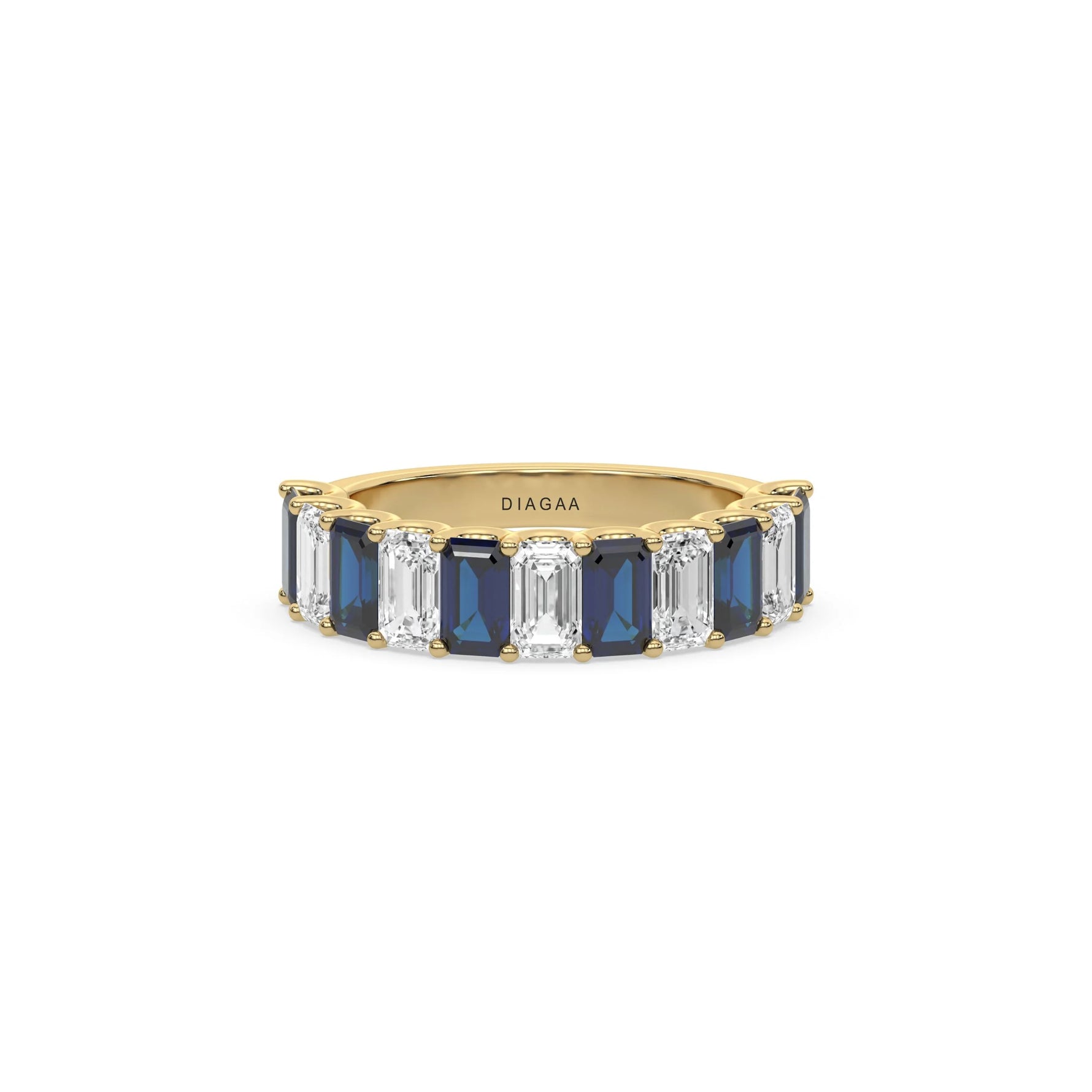 14K Yellow Gold Emerald Sapphire and White Diamond Eternity Ring