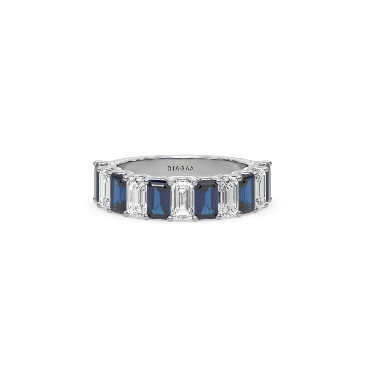 14K White Gold Emerald Sapphire and White Diamond Eternity Ring