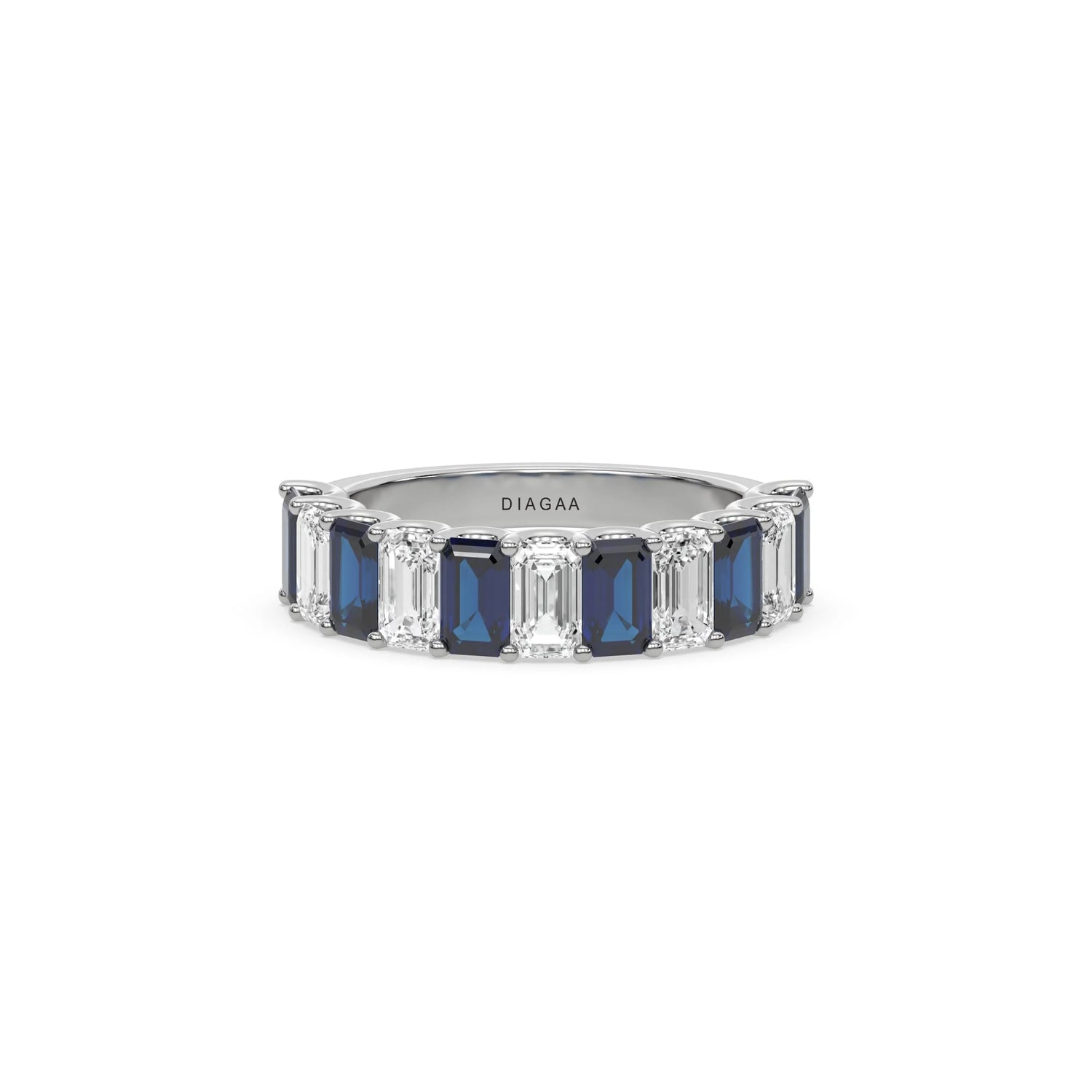 14K White Gold Emerald Sapphire and White Diamond Eternity Ring