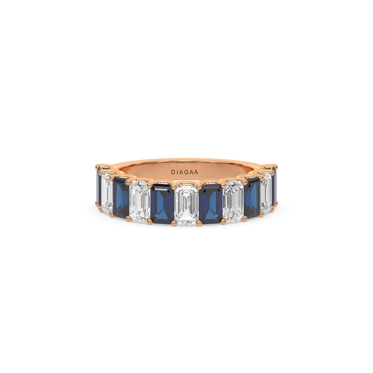 14K Rose Gold Emerald Sapphire and White Diamond Eternity Ring