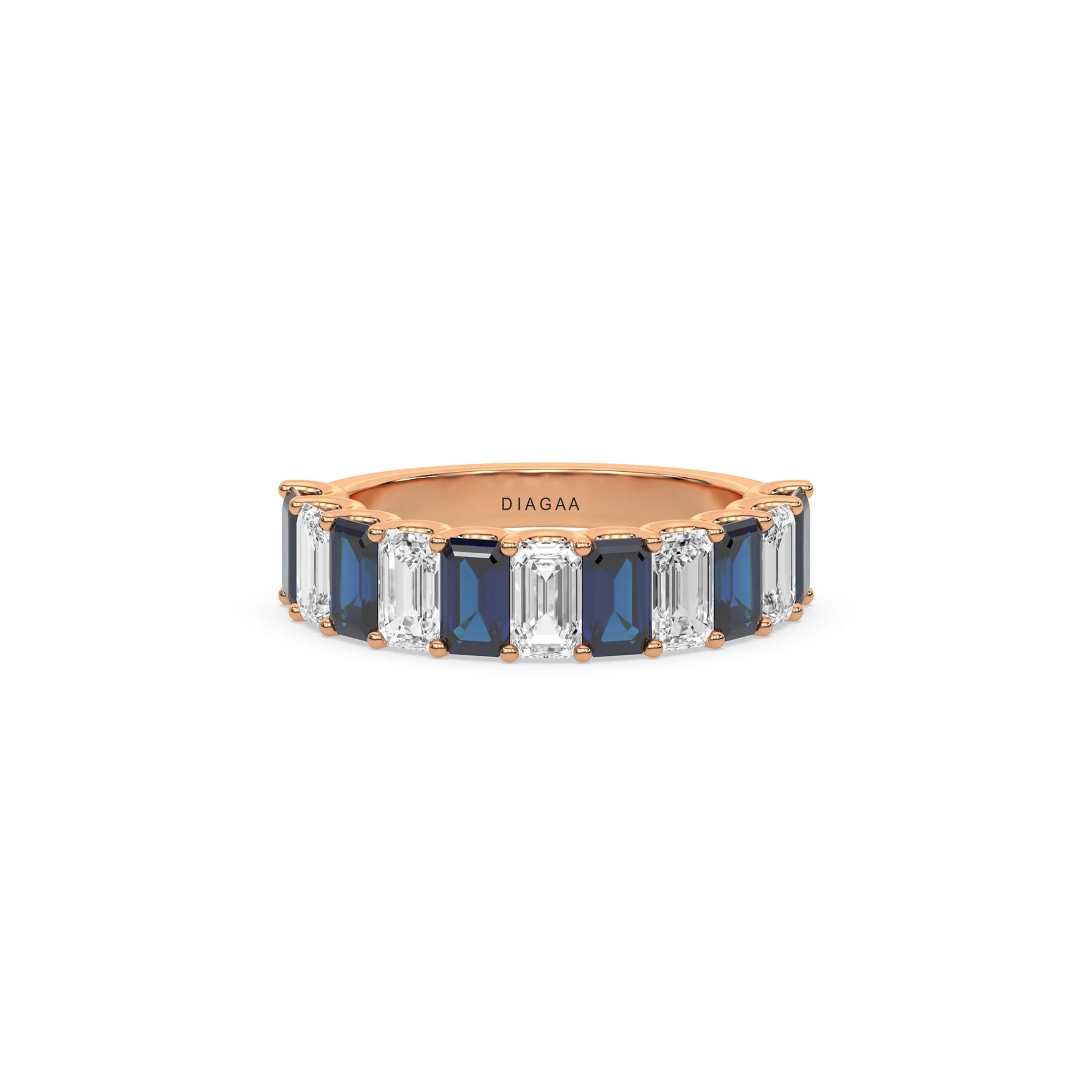 14K Rose Gold Emerald Sapphire and White Diamond Eternity Ring