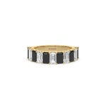 14K Yellow Gold Emerald Black and White Diamond Eternity Ring