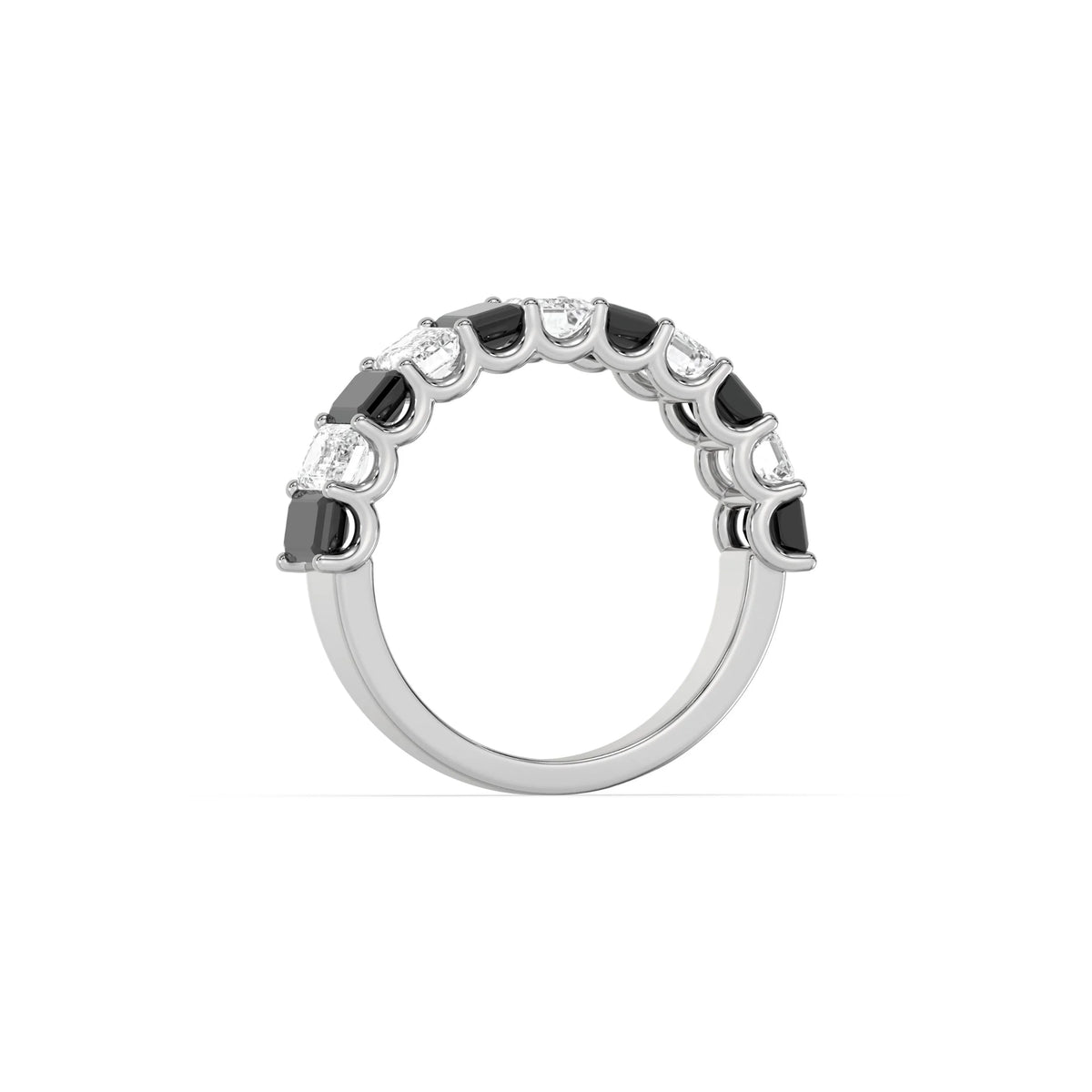 10K White Gold Emerald Black and White Diamond Eternity Ring
