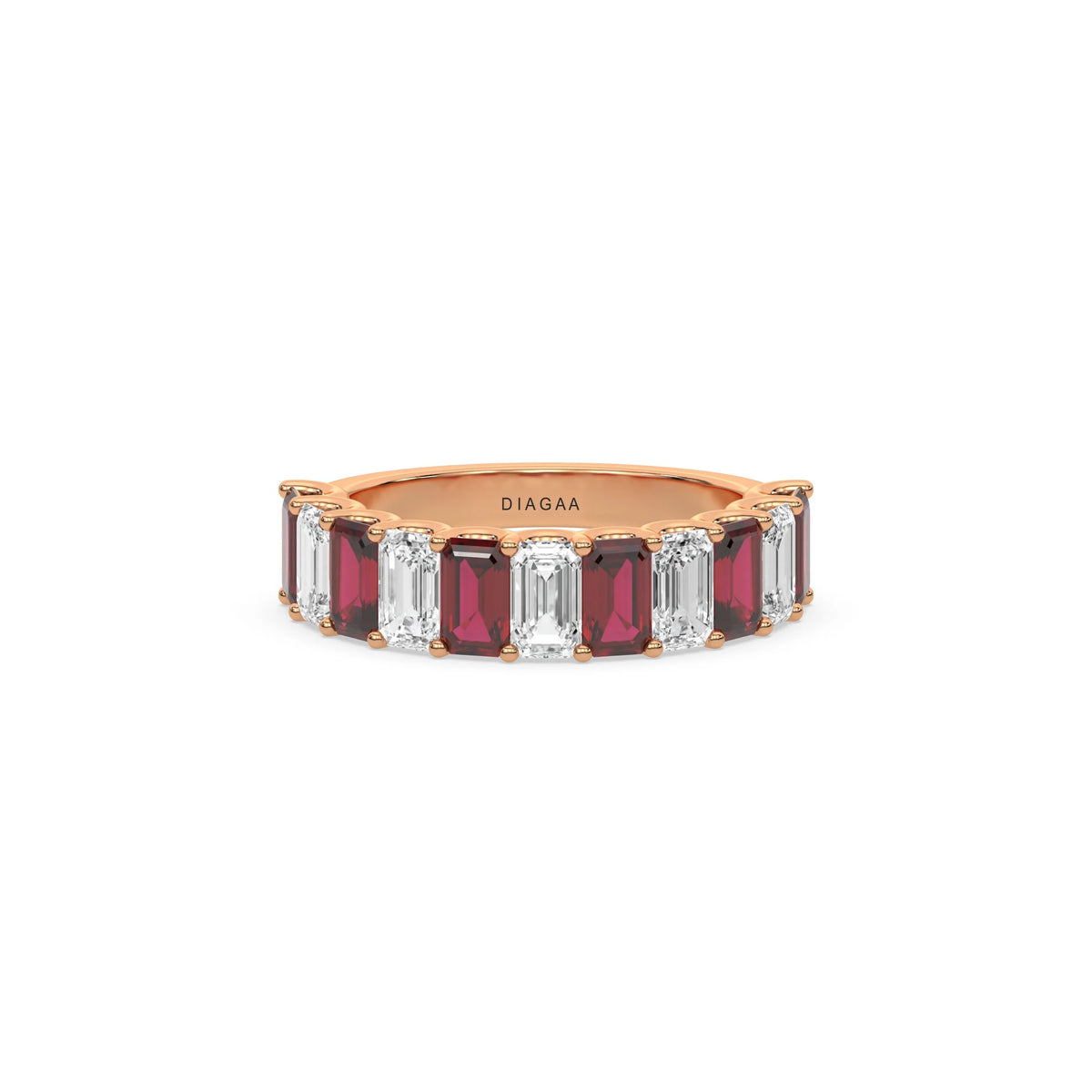 14K Rose Gold Emerald Ruby and White Diamond Eternity Ring