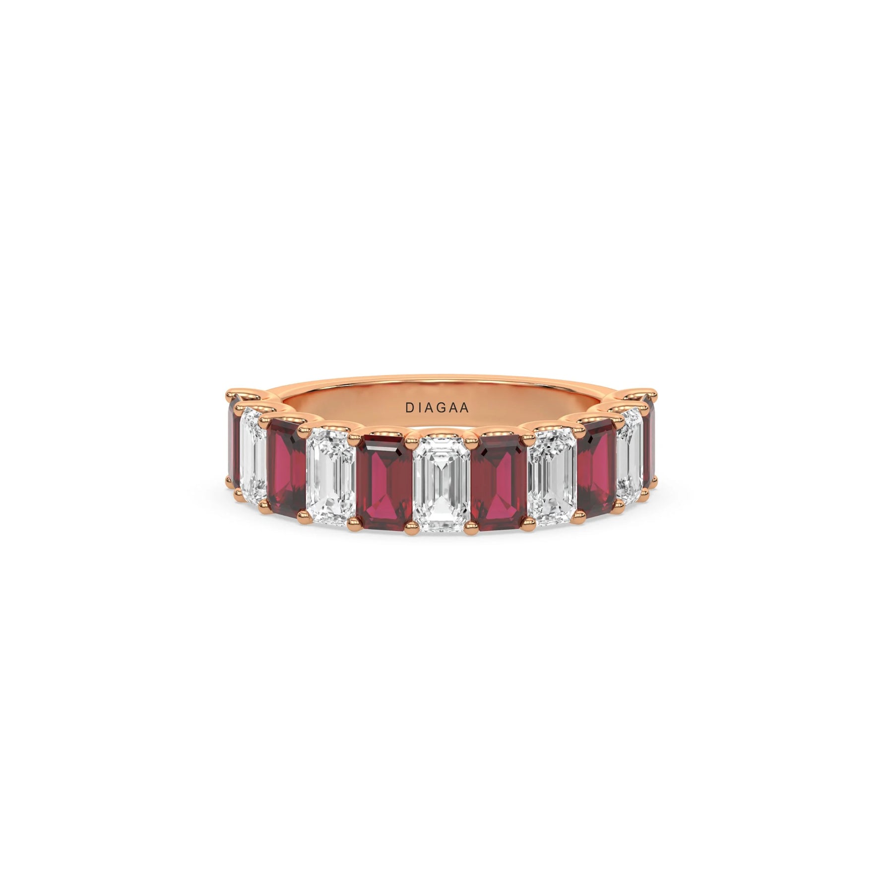 14K Rose Gold Emerald Ruby and White Diamond Eternity Ring