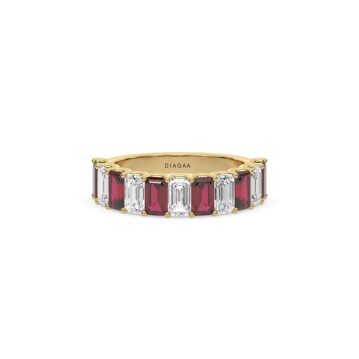 14K Yellow Gold Emerald Ruby and White Diamond Eternity Ring