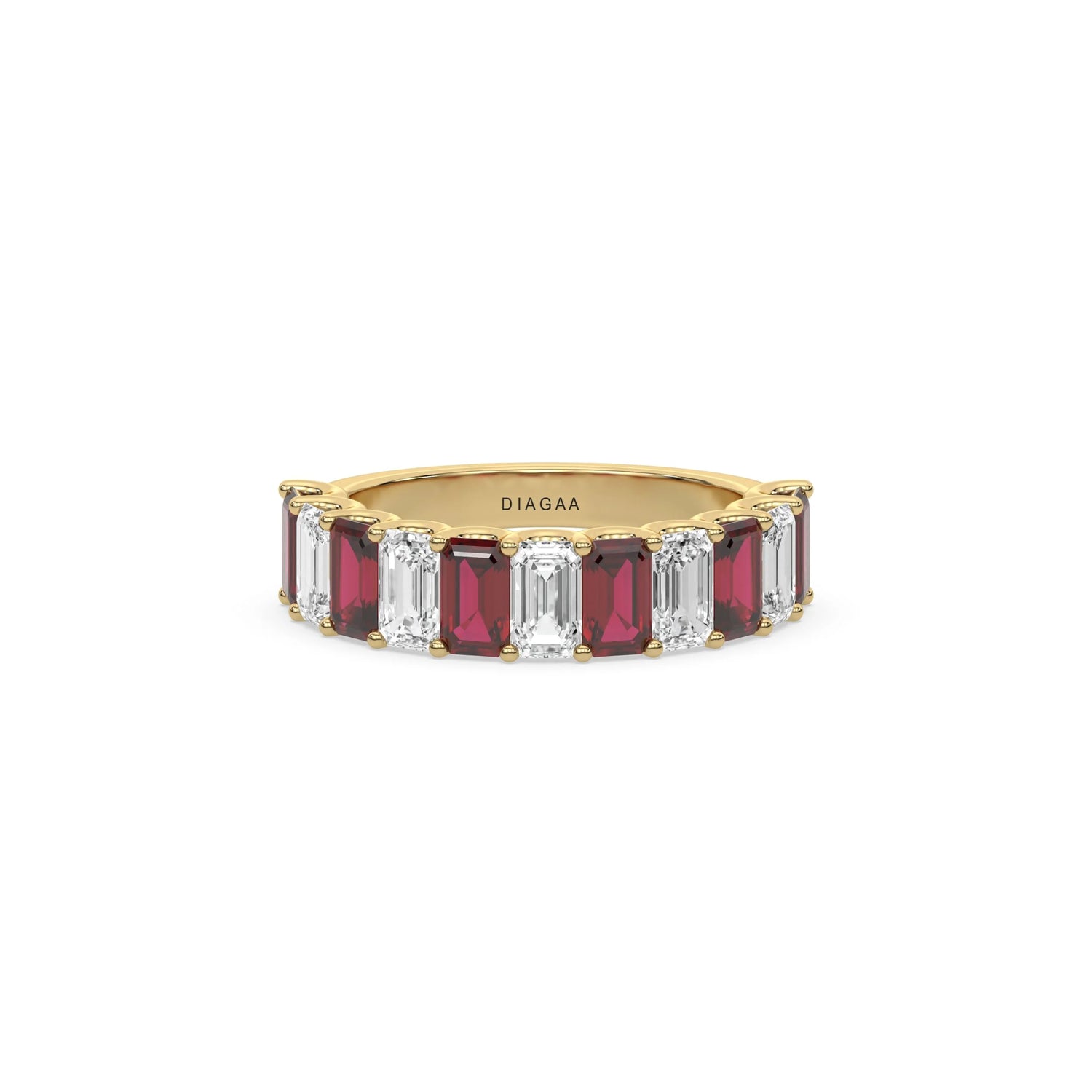 14K Yellow Gold Emerald Ruby and White Diamond Eternity Ring