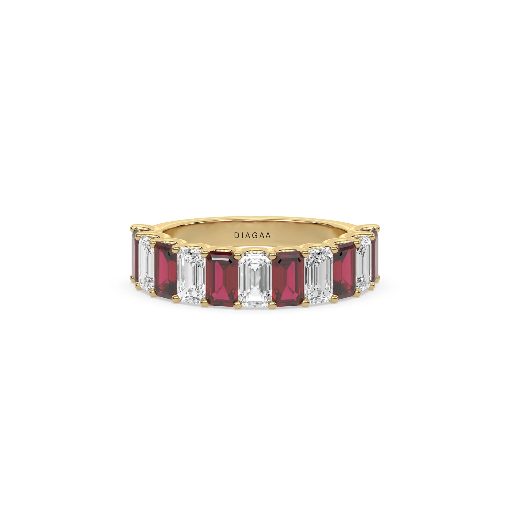 14K Yellow Gold Emerald Ruby and White Diamond Eternity Ring