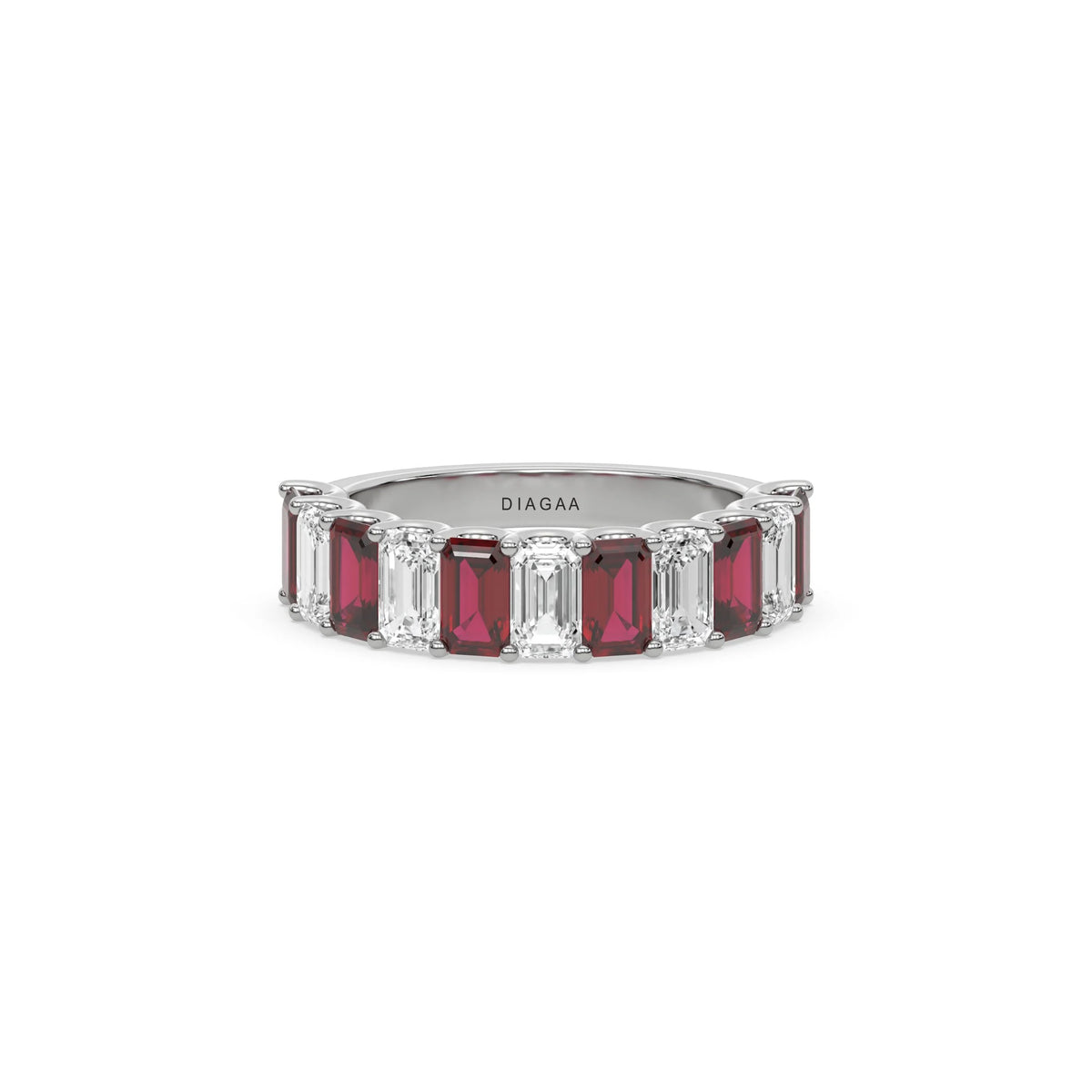 18K White Gold Emerald Ruby and White Diamond Eternity Ring