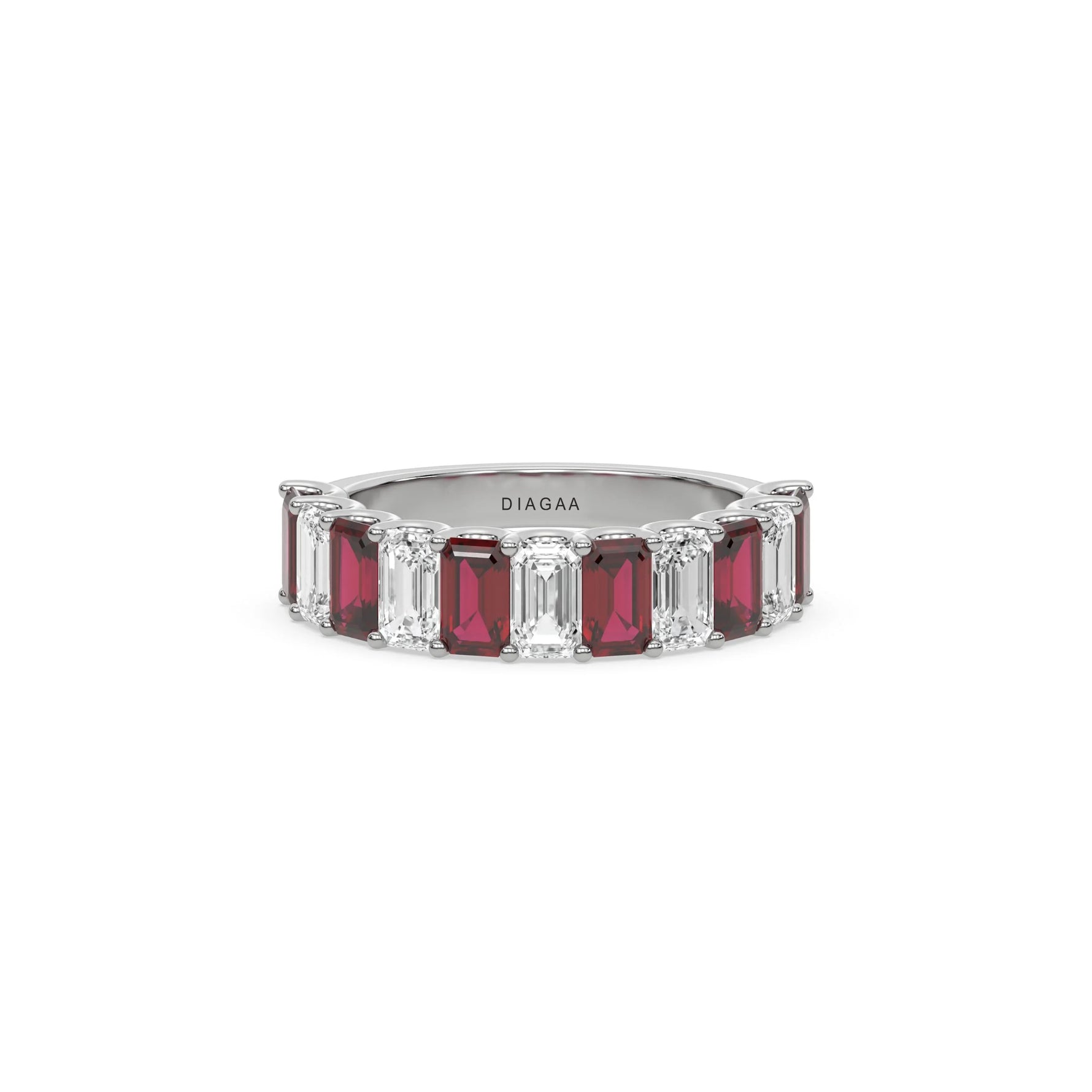 18K White Gold Emerald Ruby and White Diamond Eternity Ring