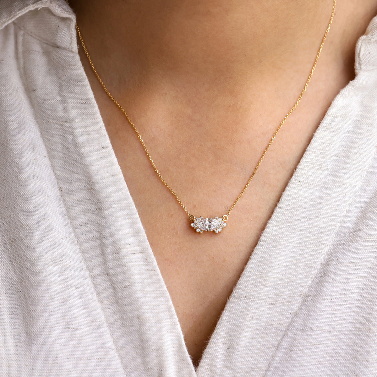 1.15 CT Marquise & Round Cut Lab Grown Cluster Diamond Necklace