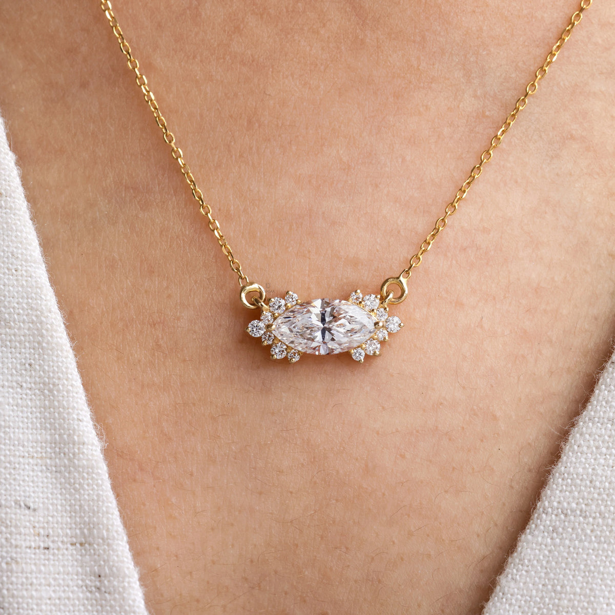 Shop Marquise and Round Cut Cluster Natural Diamond Necklace