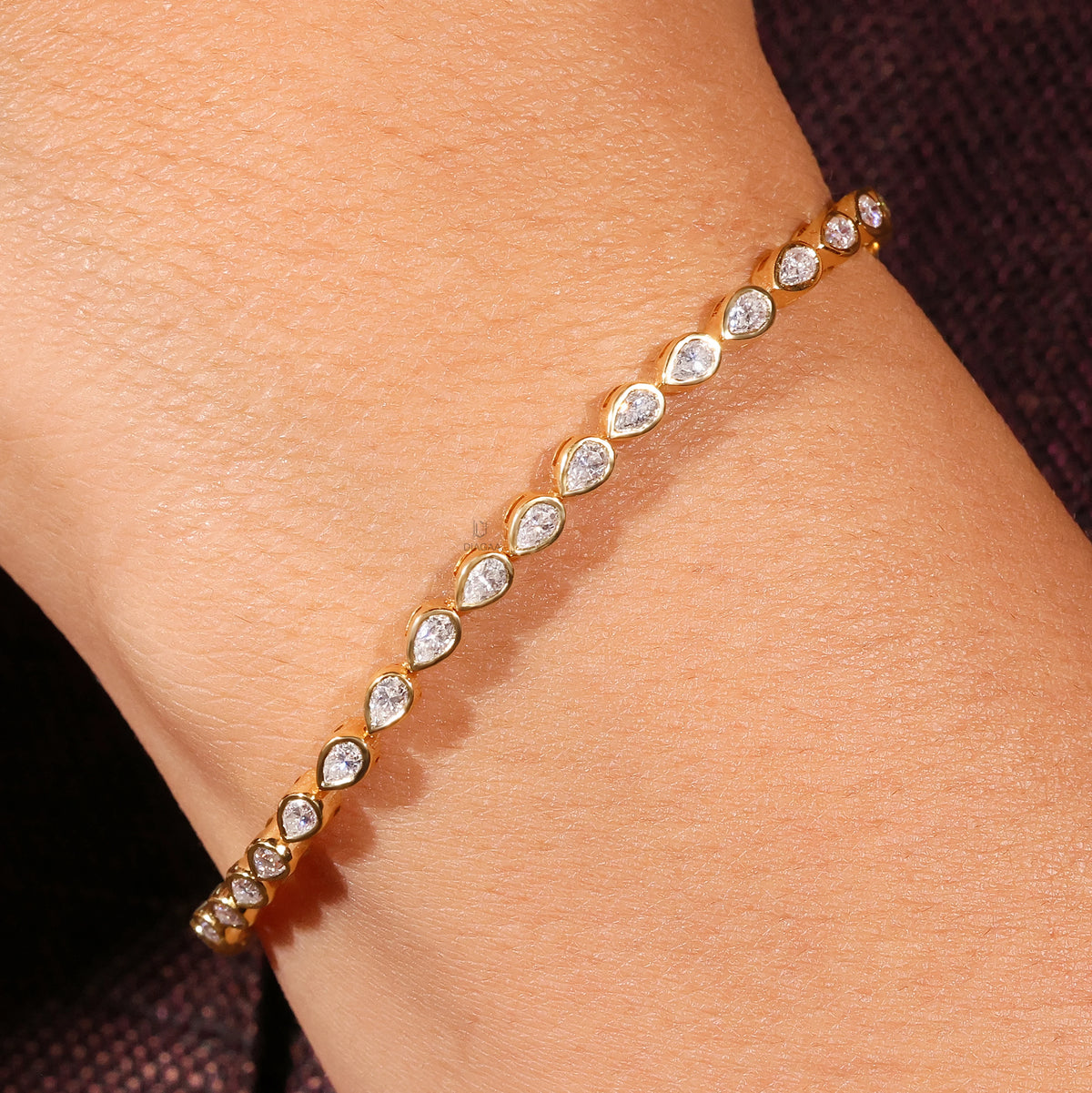 Bezel Pear Cut Natural Diamond Tennis Bracelet