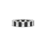 18K White Gold Black and White Emerald Diamond Eternity Ring