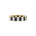 18K Yellow Gold Black and White Emerald Diamond Eternity Ring