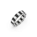 14K Gold Black and White Emerald Diamond Eternity Ring