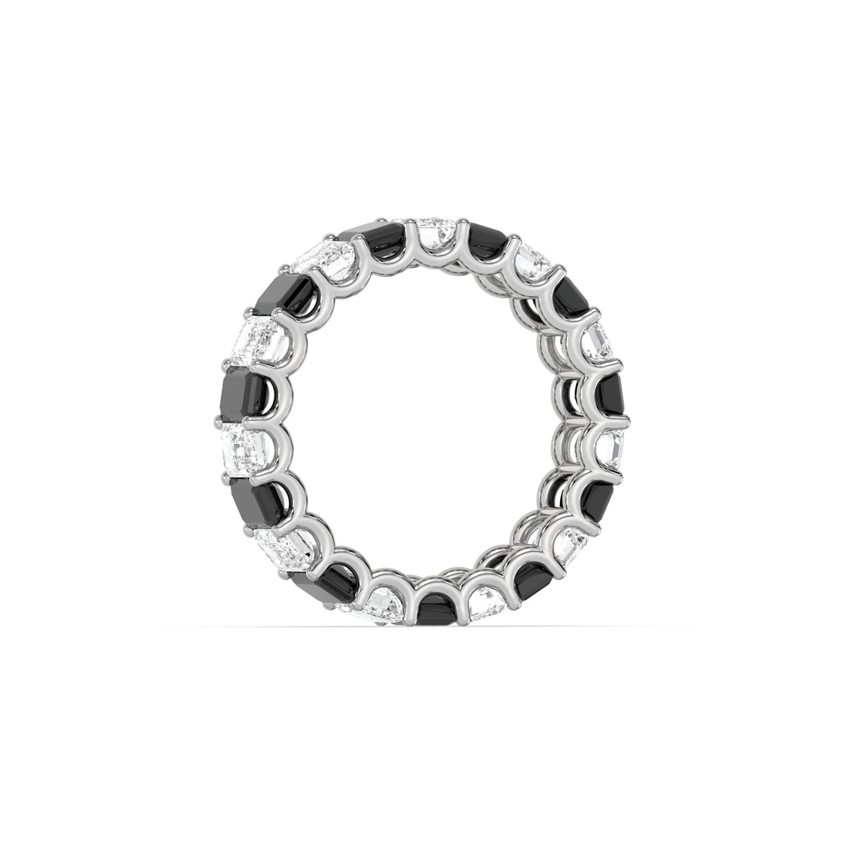 10K White Gold Black and White Emerald Diamond Eternity Ring