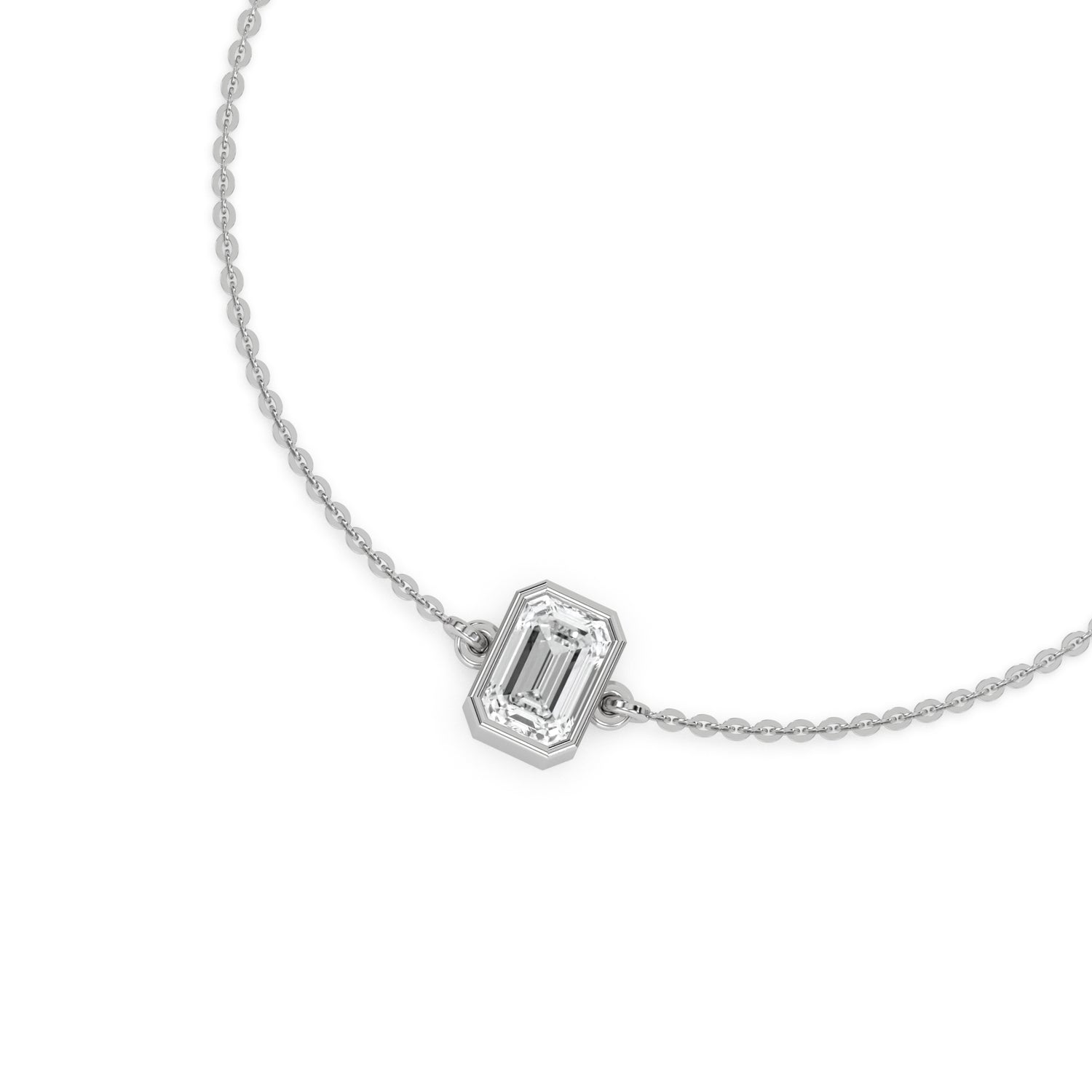 14K White Gold Emerald Solitaire Diamond Bracelet 