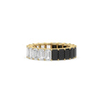 18K Yellow Gold Emerald Black and White Diamond Eternity Ring