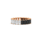 18K Rose Gold Emerald Black and White Diamond Eternity Ring
