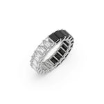 14K White Gold Emerald Black and White Diamond Eternity Ring