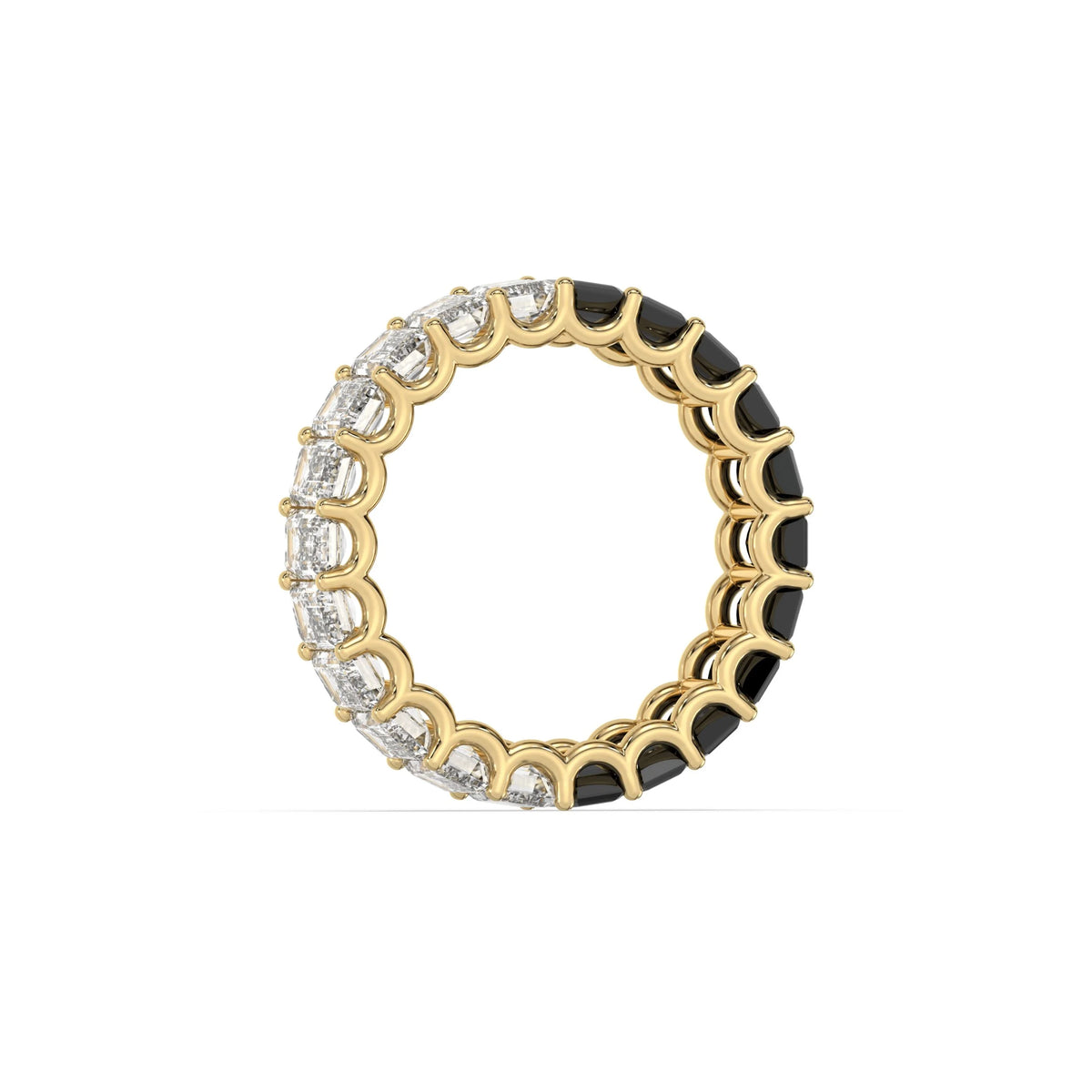 10K Yellow Gold Emerald Black and White Diamond Eternity Ring