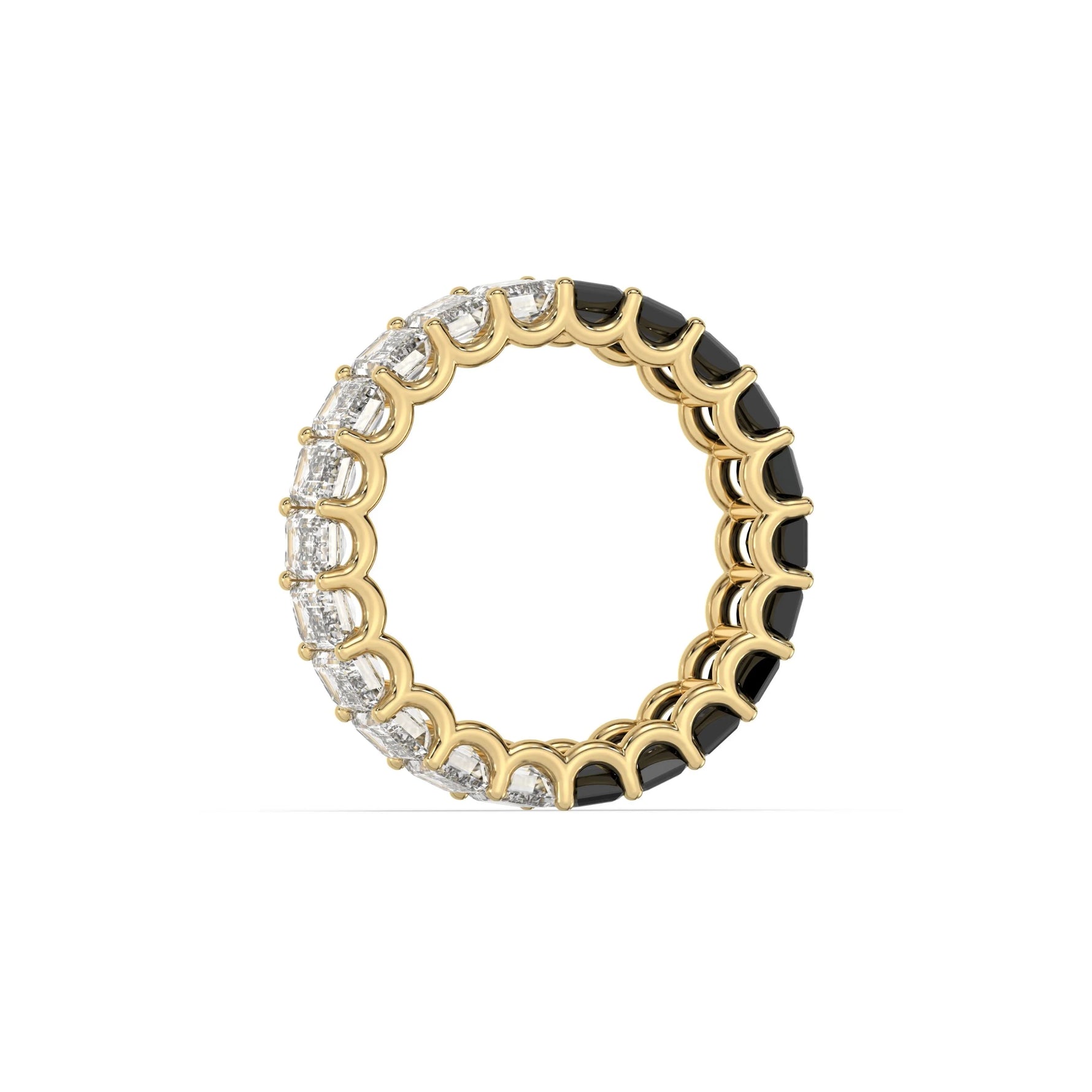 10K Yellow Gold Emerald Black and White Diamond Eternity Ring