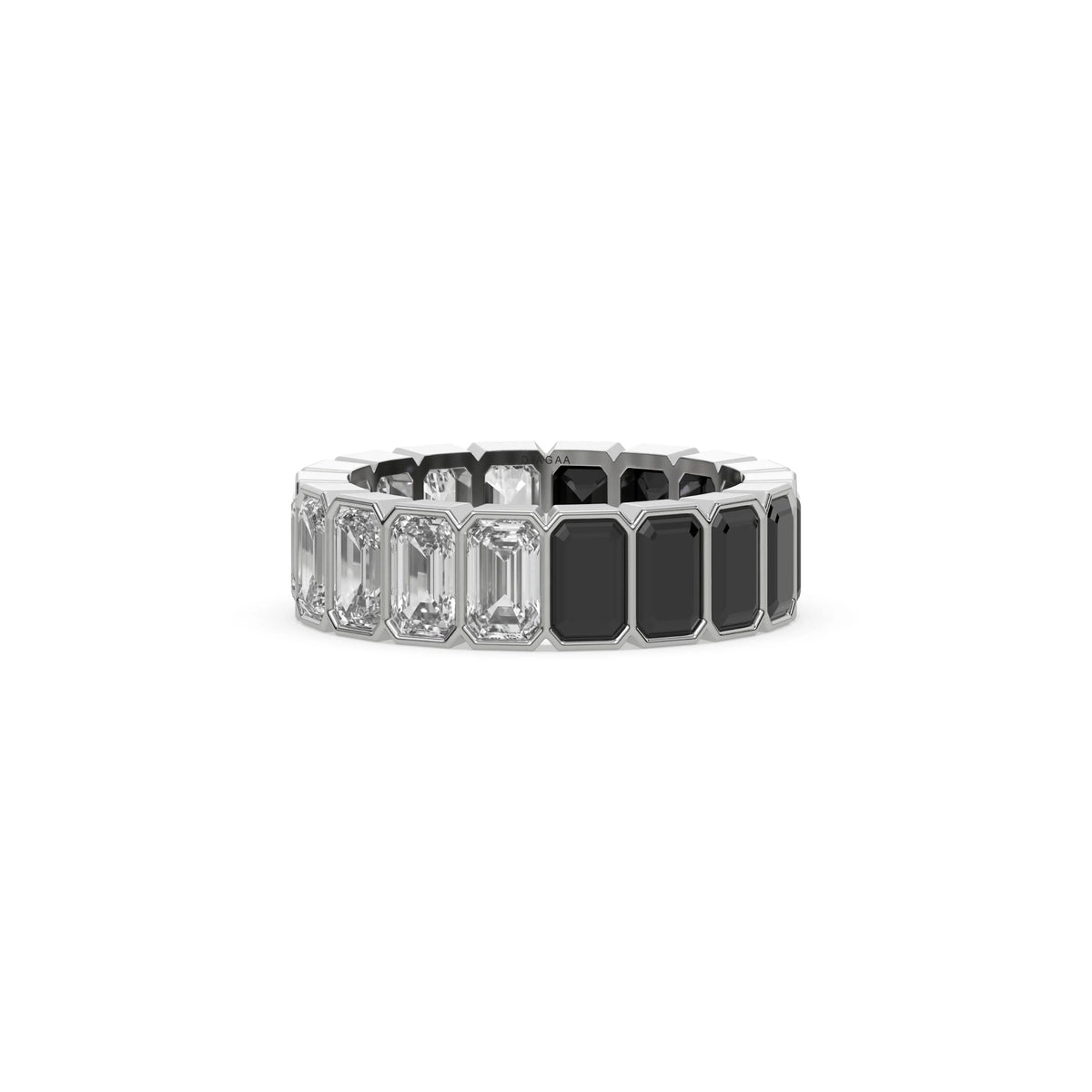 18K White Gold Emerald Black And White Diamond Eternity Ring