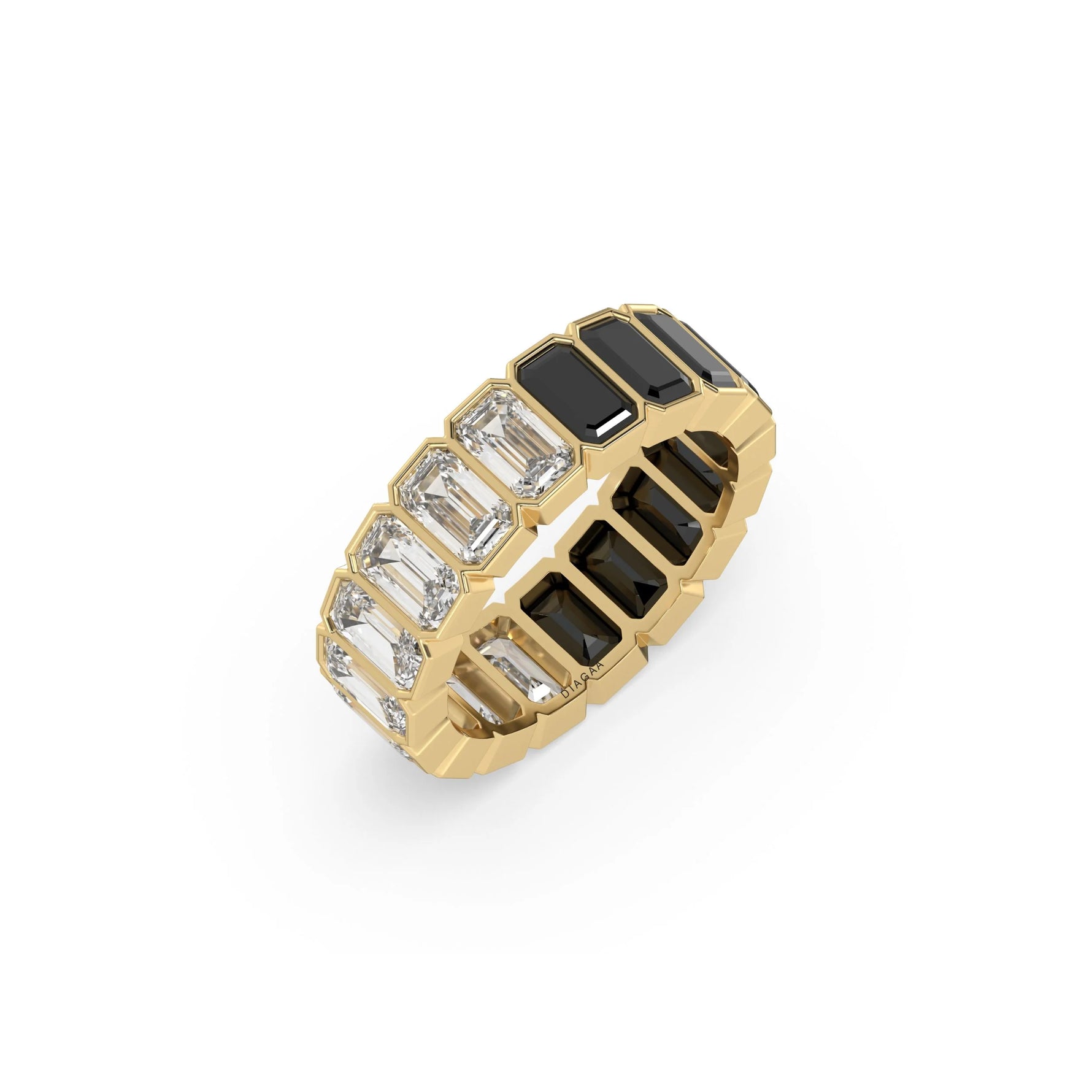 14K Yellow Gold Emerald Half And Half Diamond Eternity Ring