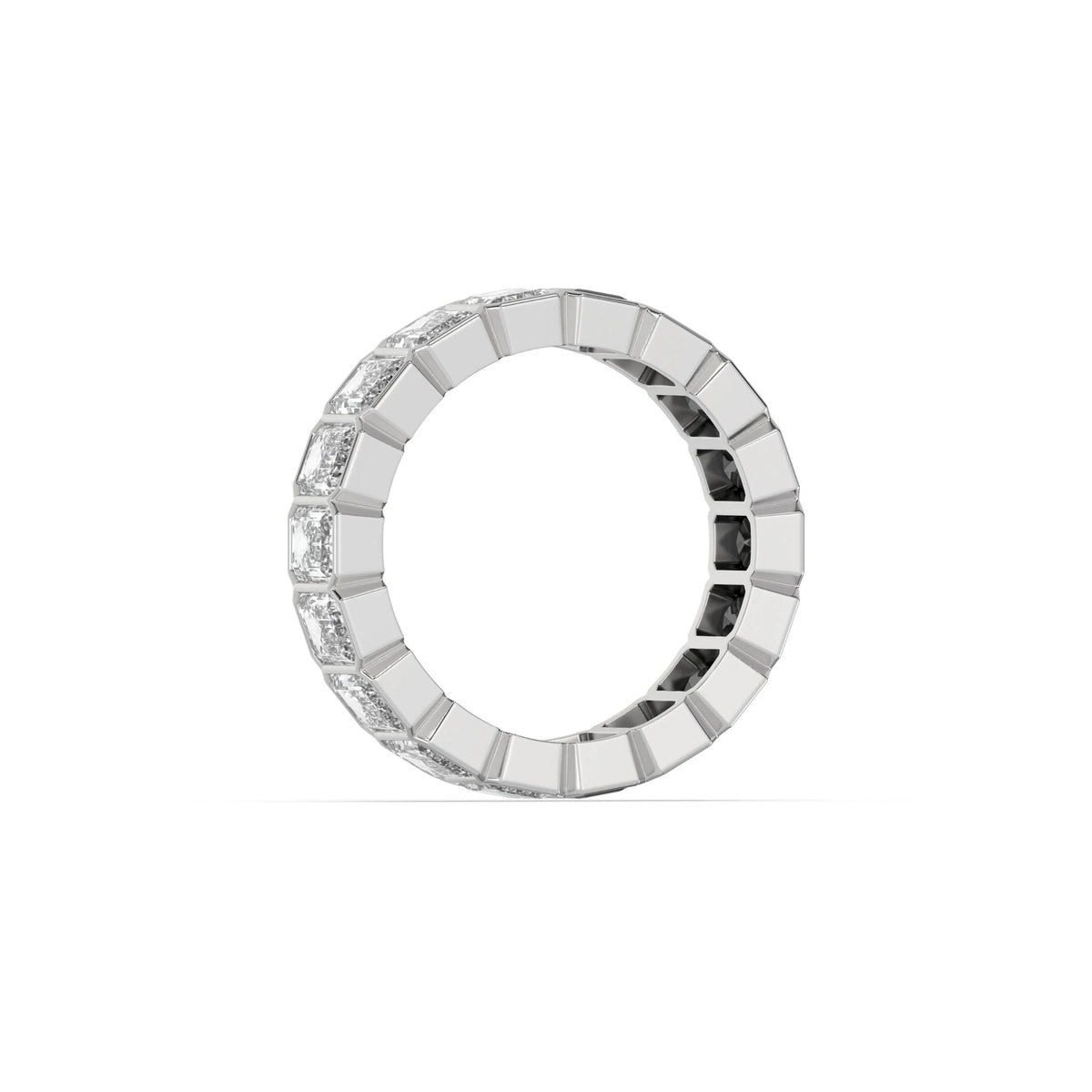 10K White Gold Emerald Black And White Diamond Eternity Ring