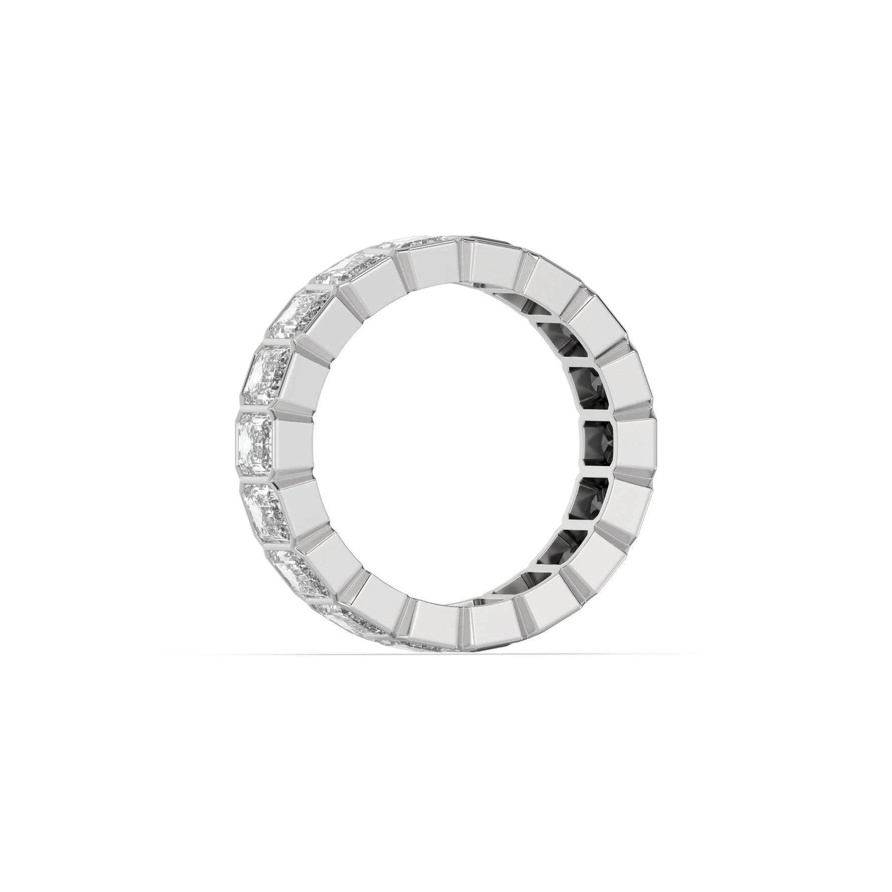 10K White Gold Emerald Black And White Diamond Eternity Ring