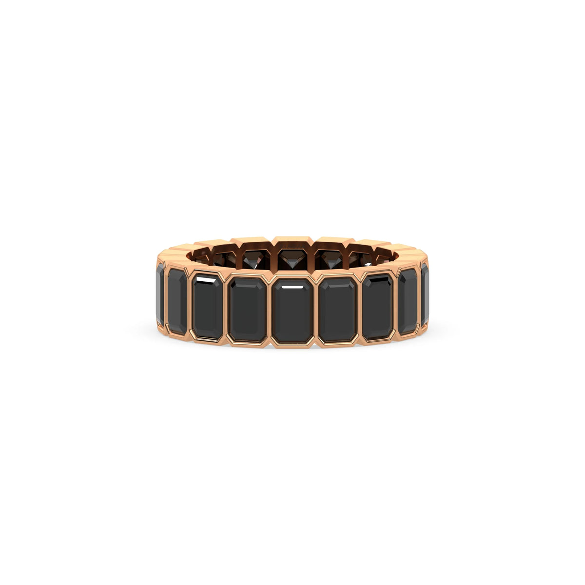 14K Rose Gold Emerald Black Diamond Eternity Ring