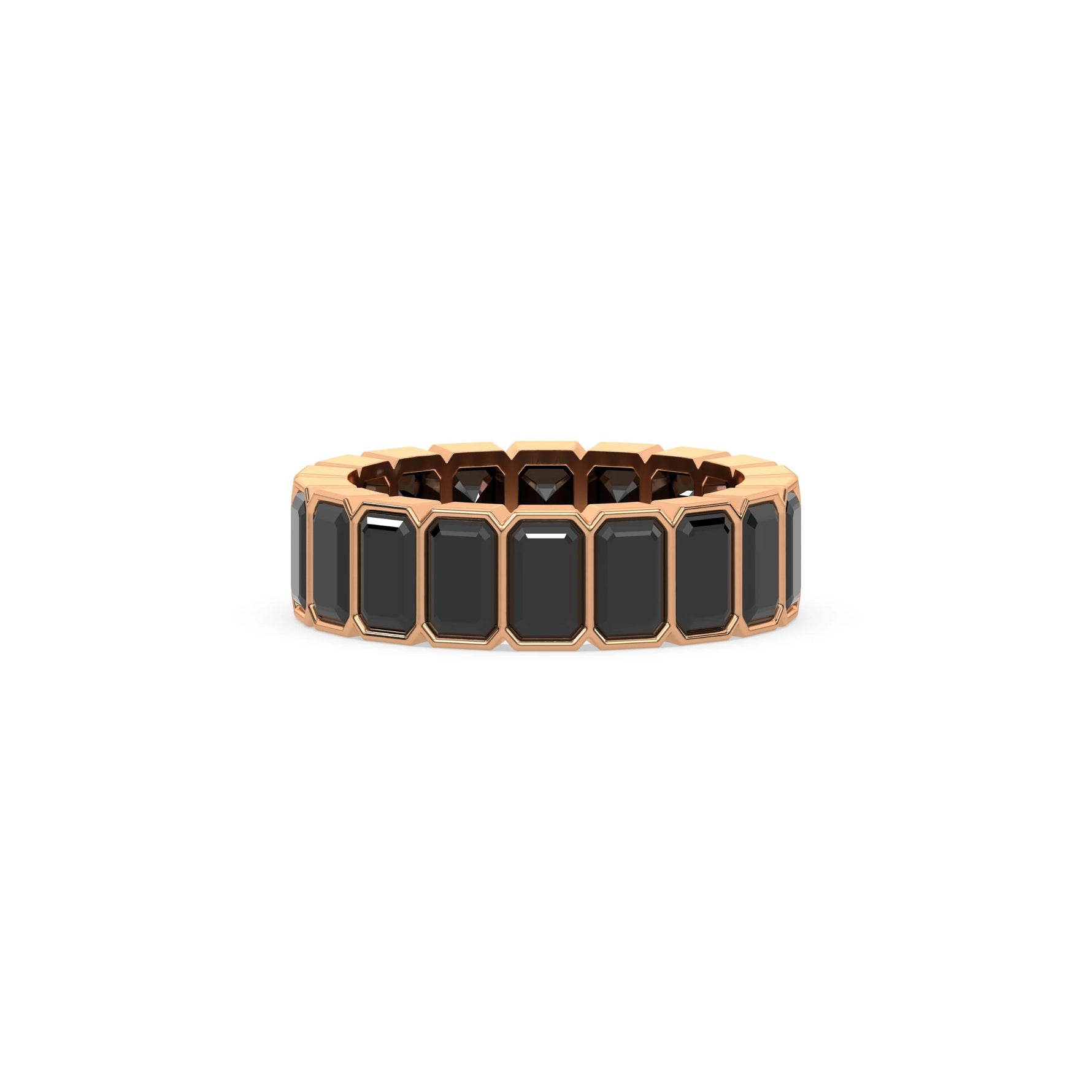 14K Rose Gold Emerald Black Diamond Eternity Ring