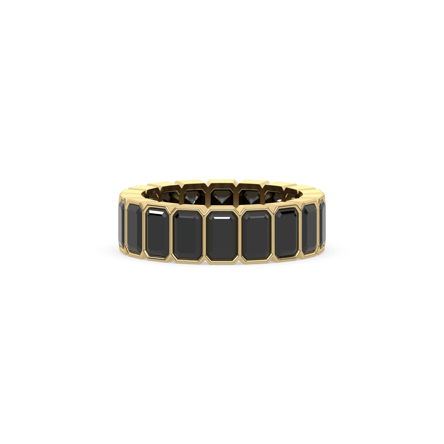 18K Yellow Gold Emerald Black Diamond Eternity Ring